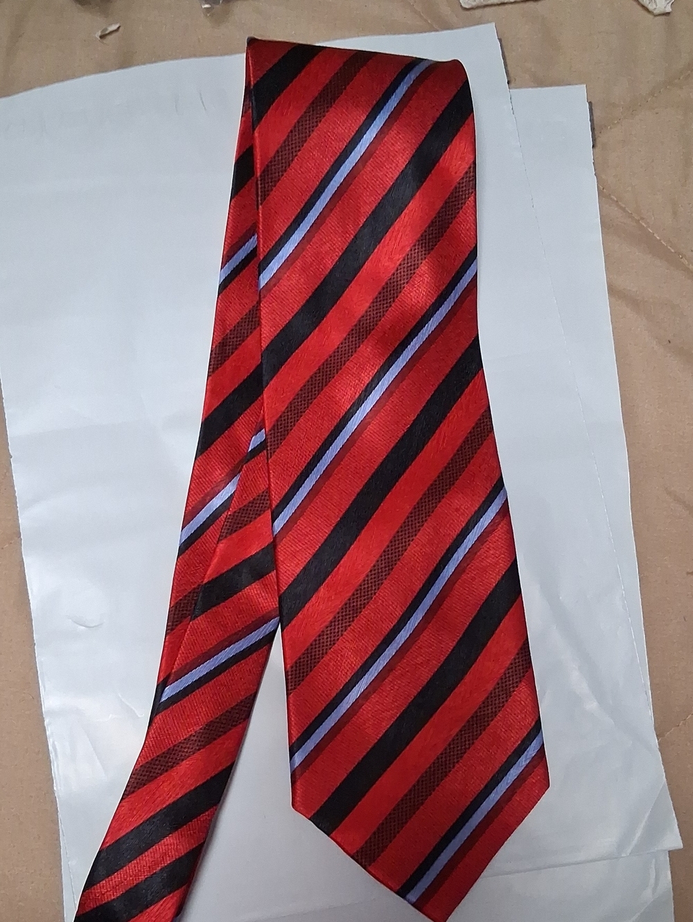 croft & barrow Red, Black and Light Blue Striped Men’s Tie